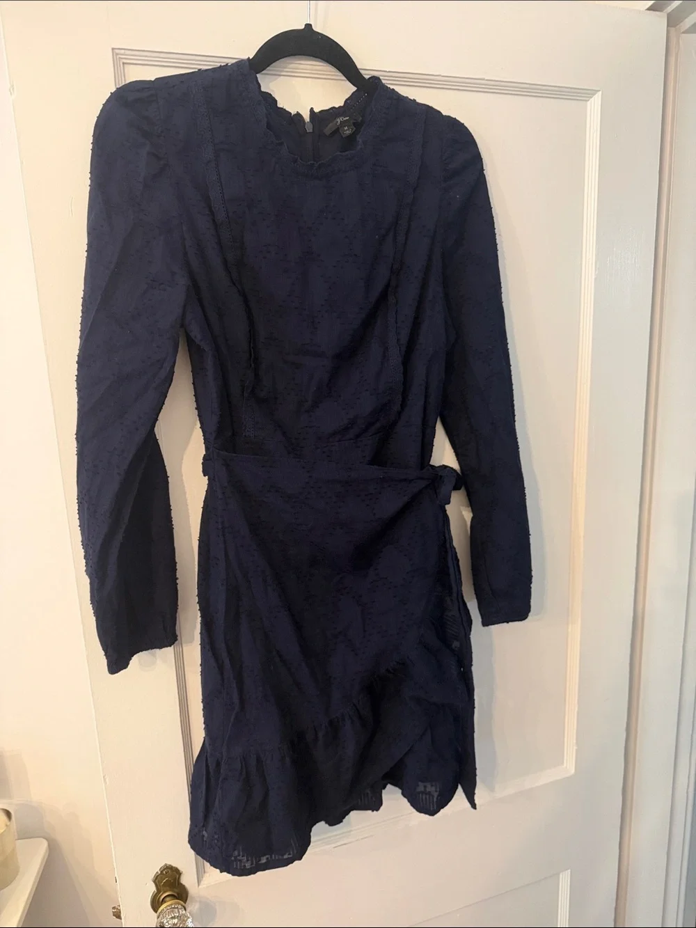 J. Crew Navy Textured Long-Sleeve Wrap Dress
